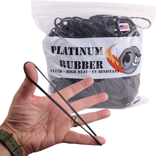 #117B rubber bands on hand showing the size comparison, with clear bag