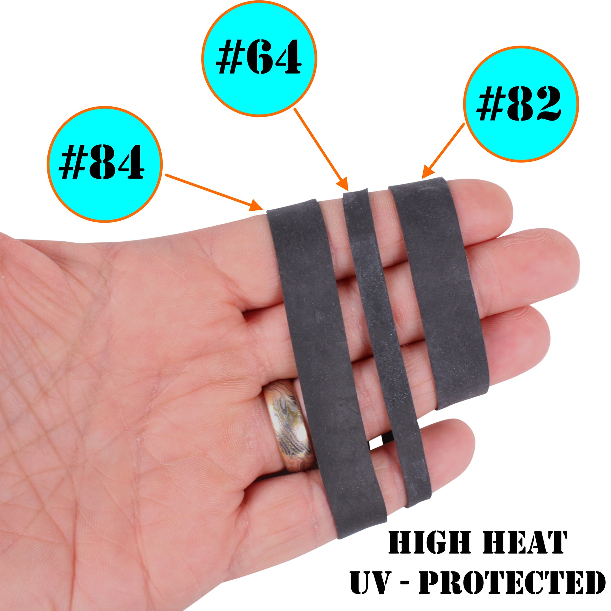  Tactical Rubber Bands Size #82 (2 1/2'' x 1/2''), 50 Pcs Black  Extra Wide Small Thick Strong Heavy Duty Rubber Bands Heat Cold UV  Resistant for Hunting Hiking Backpacking Camping